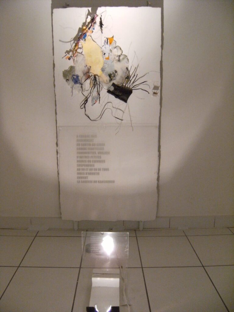 Mr Marc Lager - D.R.Q.G. N° 246 à chaque fois ardemment... installation, plâtre enduit, papiers, caoutchouc, écorce d’osier, fils de cuivre, paraffine, verre, lampe dichroïque...