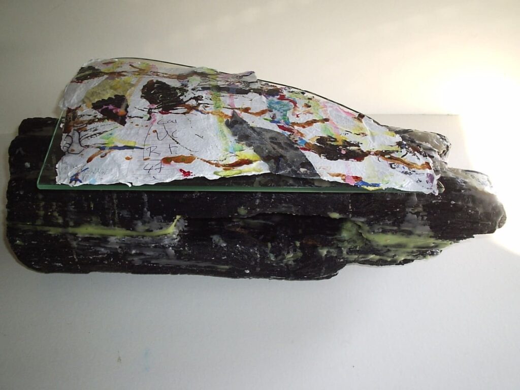 Mr Marc Lager - Plot calciné il y en a 47 cm de lézard vert , technique mixte - (21 x 45 x 18 cm) - 2007